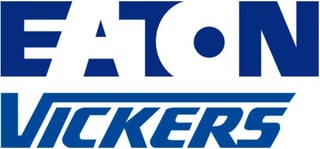 Eaton Vickers logo in dark blue with geometric design elements