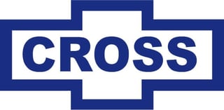 CROSS logo with blue cross symbol and navy text