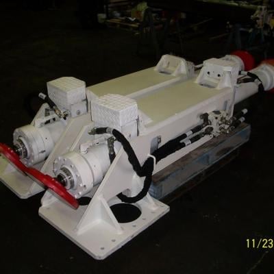 White industrial laboratory centrifuge machine with red accents